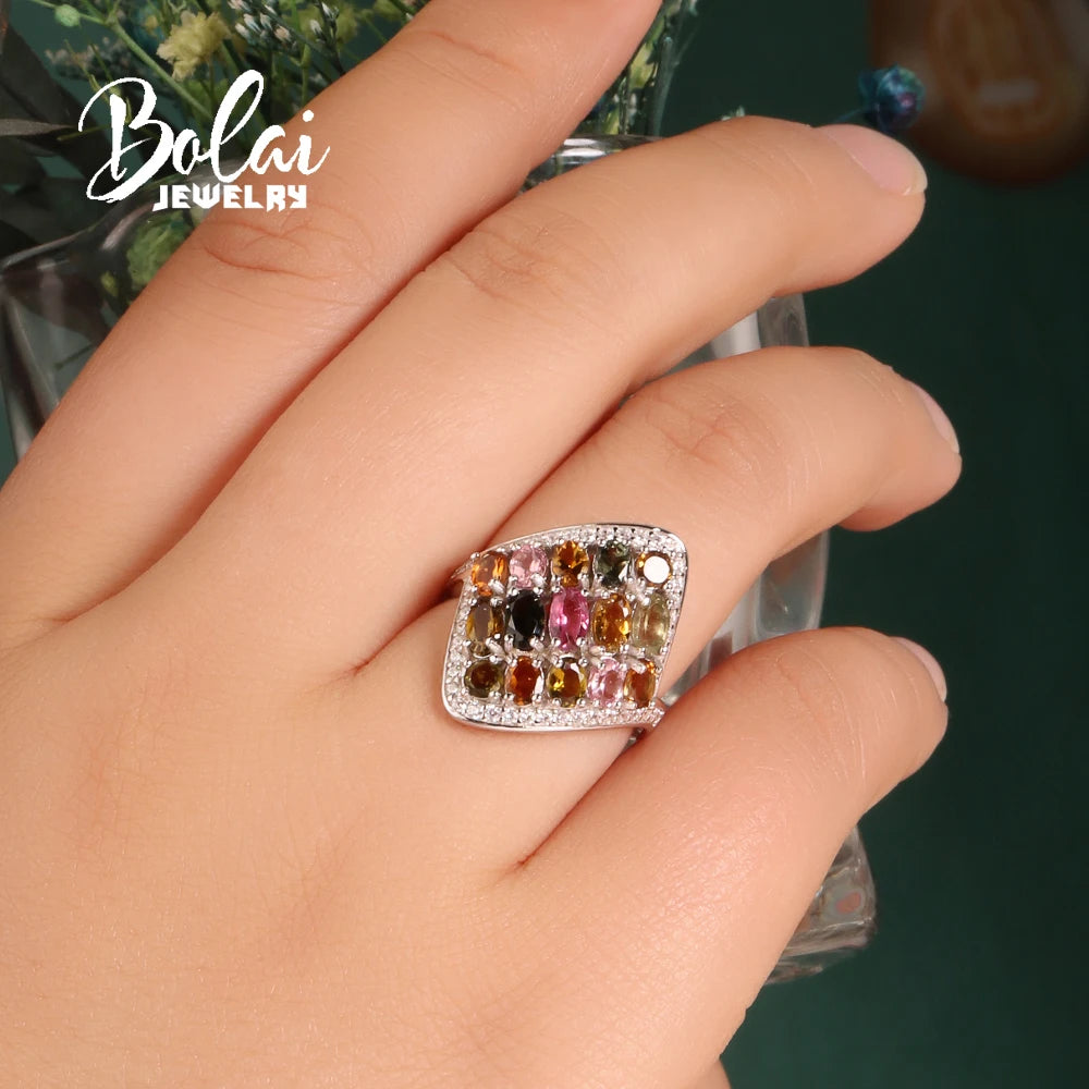 Luxury 925 sterling Silver Ring Natural Multi-Tourmaline Women's fineJewelry Party Gift Bolaijewelry