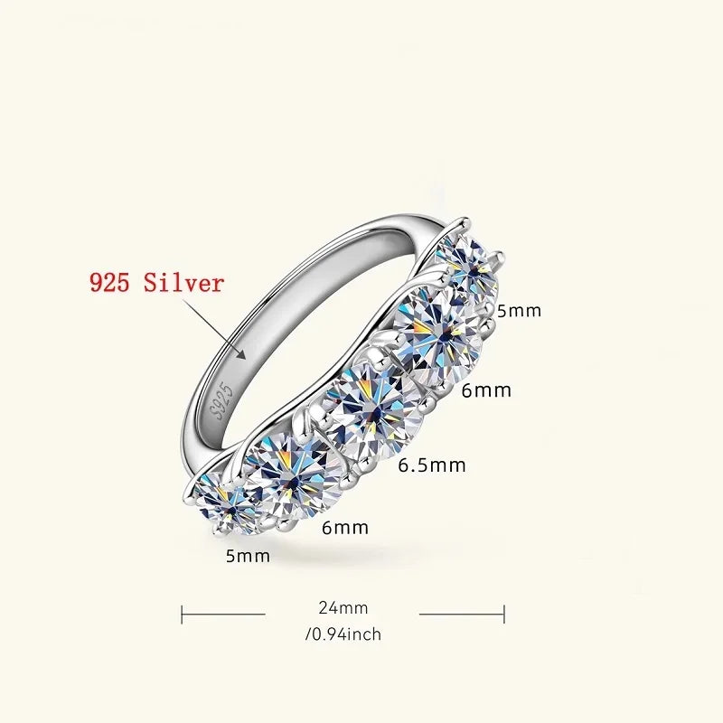 18k Plated 3.6CT All Moissanite Rings for Women 5 Stones Sparkling Diamond Wedding Band S925 Sterling Silver Jewelry Gift