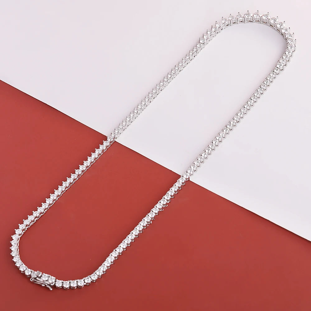 BXINY Gradual Round Moissanite Curved Tennis Necklace S925 Silver Gradient Round Diamonds for Women Wedding Bride Choker Jewelry