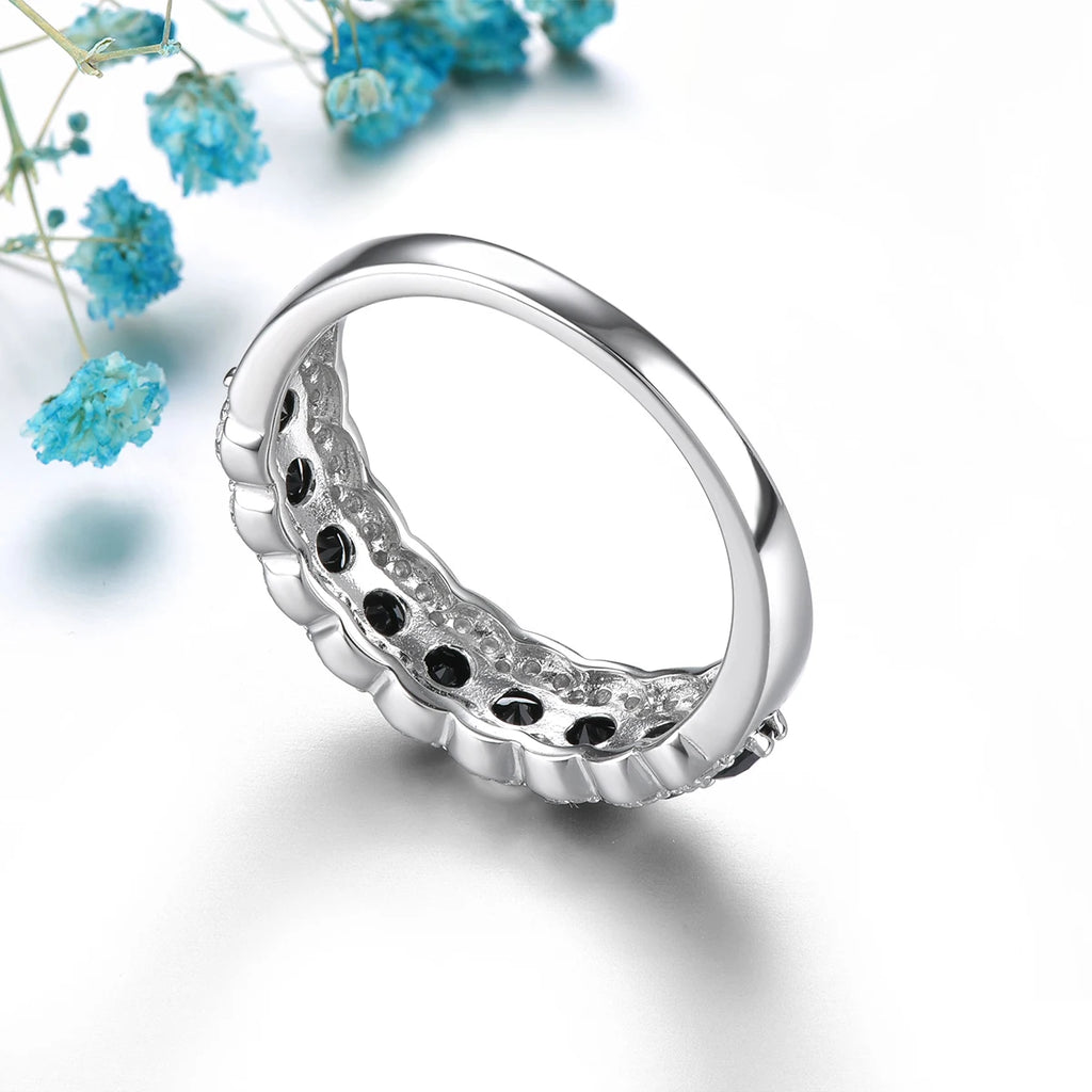 Natural Black Spinel Silver Rings 1.2 Carats Genuine Black Gemstone Faced Cutting S925 Women's Daily Birthday New Year Gifts