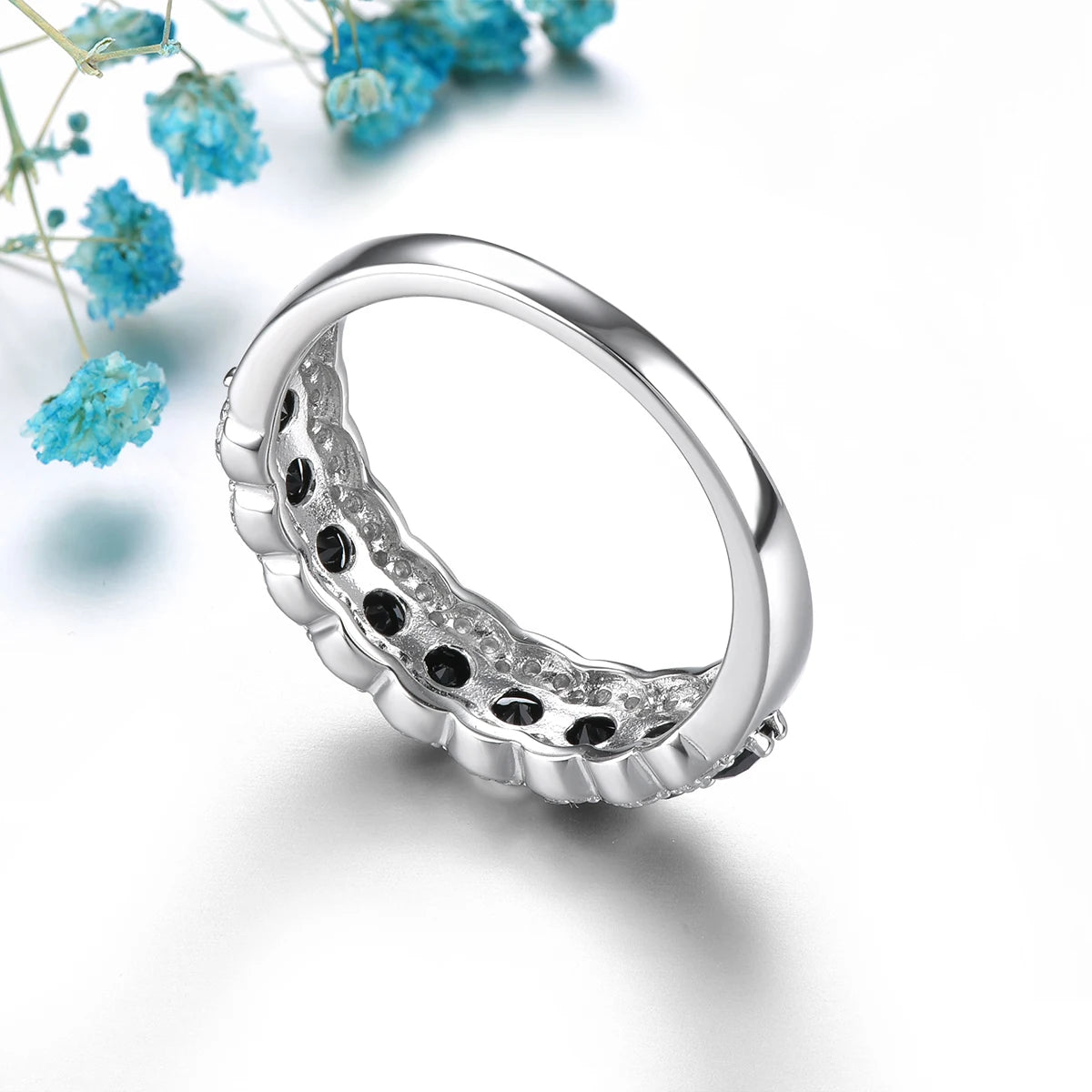 Natural Black Spinel Silver Rings 1.2 Carats Genuine Black Gemstone Faced Cutting S925 Women's Daily Birthday New Year Gifts