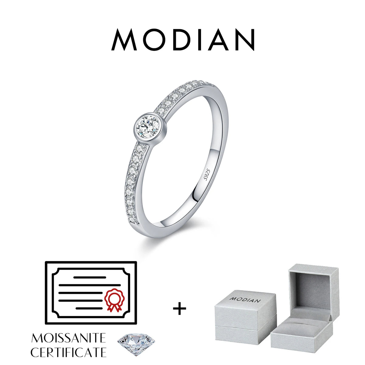 MODIAN 0.1CT D Color Moissanite 925 Sterling Silver Fashion Round Stackable Finger Rings For Women Daily Fine Jewelry ﻿