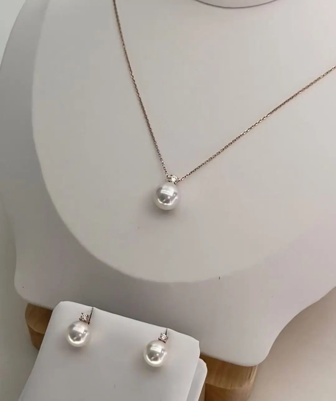 Certificated 3pcs Aurora Luster Freshwater Pearl Jewelry Set 8-9m Natural White Round Pearl Ear Stud & Pendant Chain Necklaces