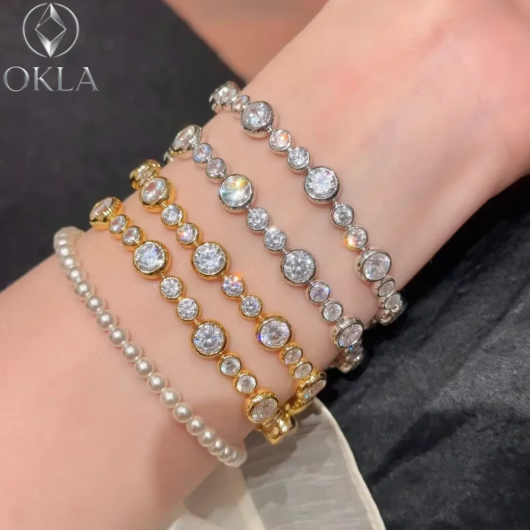 New Exquisite Vintage Full Moissanite Bracelets for Women Luxury 18k Gold Plated Lady's Original Bubble Diamond Link Bracelets