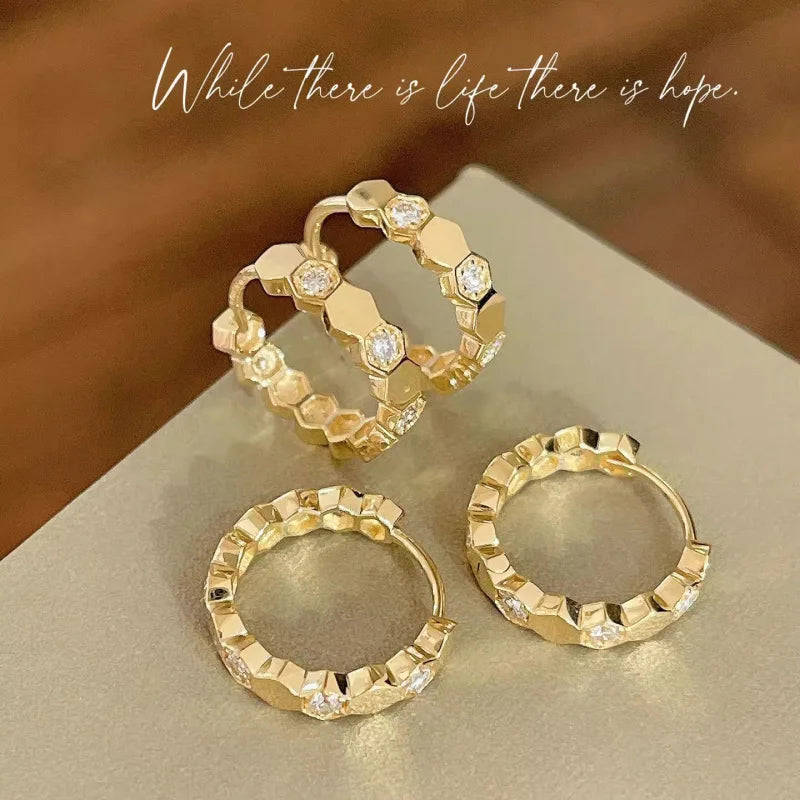925 Sterling Silver Simple Luxury 18K Gold Plated Earrings Rose Gold White Gold Fashionable Ear Piercing Accessory for Women