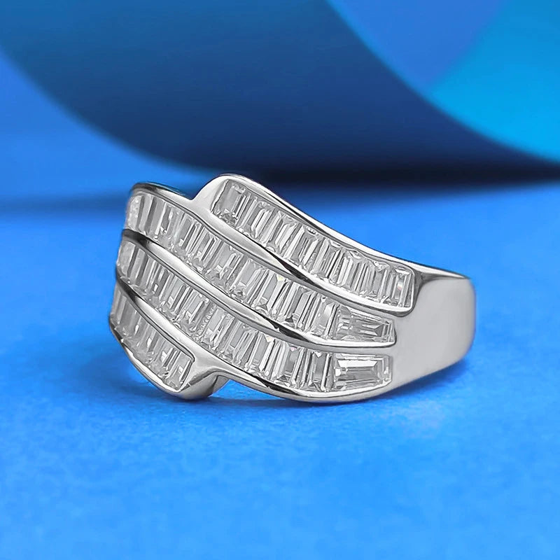 NewS925Sterling SilverTSquare Row Diamond Zirconia Line High-End Luxury Ring for Women, In-Stock Wholesale