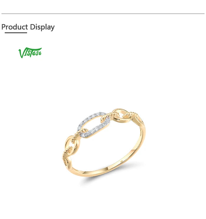 VISTOSO Pure 14K/9K Yellow Gold Ring For Women Sparkling Diamond Chain Link Stackable Concise Wedding Gift Chic Fine Jewelry