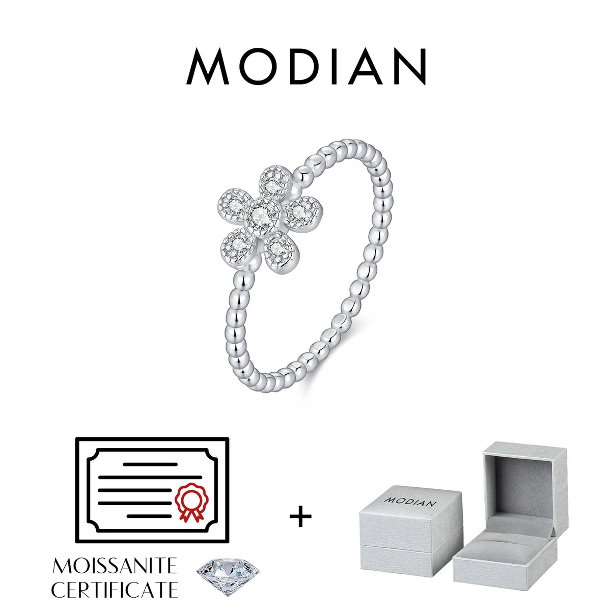 MODIAN D Color Moissanite Finger Rings 925 Sterling Sliver Delicate Flower Beaded Lab Diamond Rings For Women Fine Jewelry