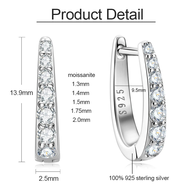 IOGOU S925 All D Moissanite Clip Earrings U Shaped Hoop Huggie 925 Silver for Woman Certified Fine Jewelry Wedding Birthday Gift