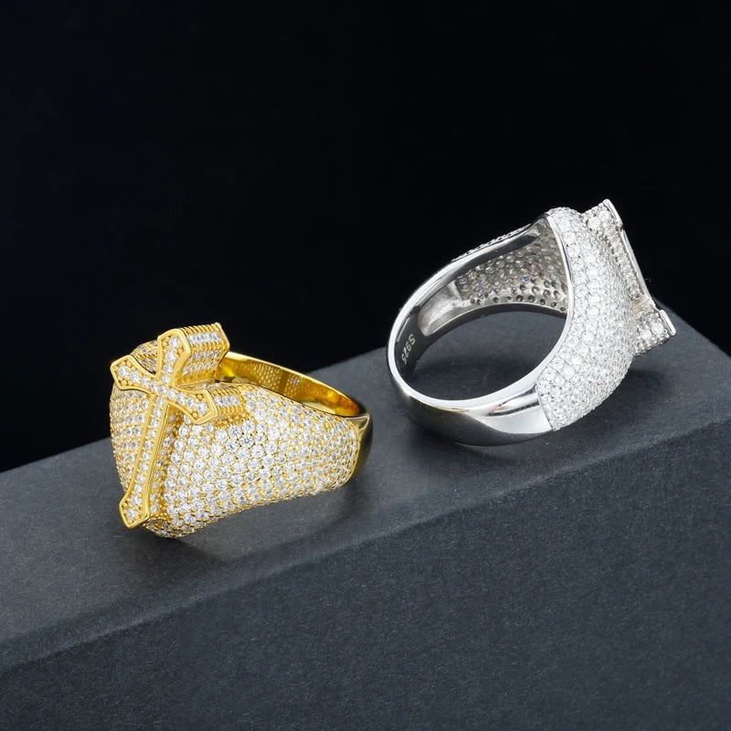 TUHE Unisex Hip Hop Cross Rings For Men 925 Moissanite Jewelry Luxury Fashion 925 Rings For Men Hip Hop Jewelry Party Gift