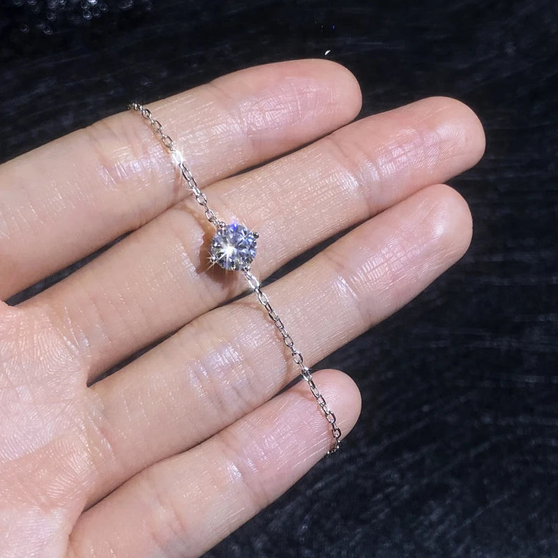 NeeTim 1ct Moissanite Bracelets for Women 925 Sterling Silver with White Gold Plated Bracelet Chain Wedding Party Fine Jewelry