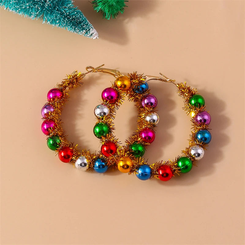 Fashion Handmade Merry Christmas Wreath Circle Hoop Earrings for Women Girls New Year Festival Jewelry Gifts
