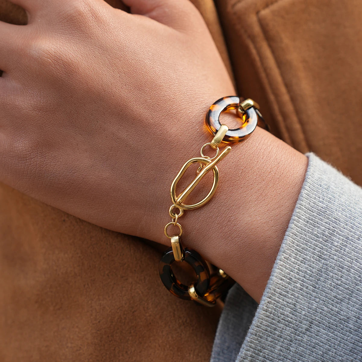 Asymmetric Resin Bracelet For Women Minimalist 18K Gold Plated Stainless Steel Bracelet Waterproof Simple Fashion Jewelry Gift