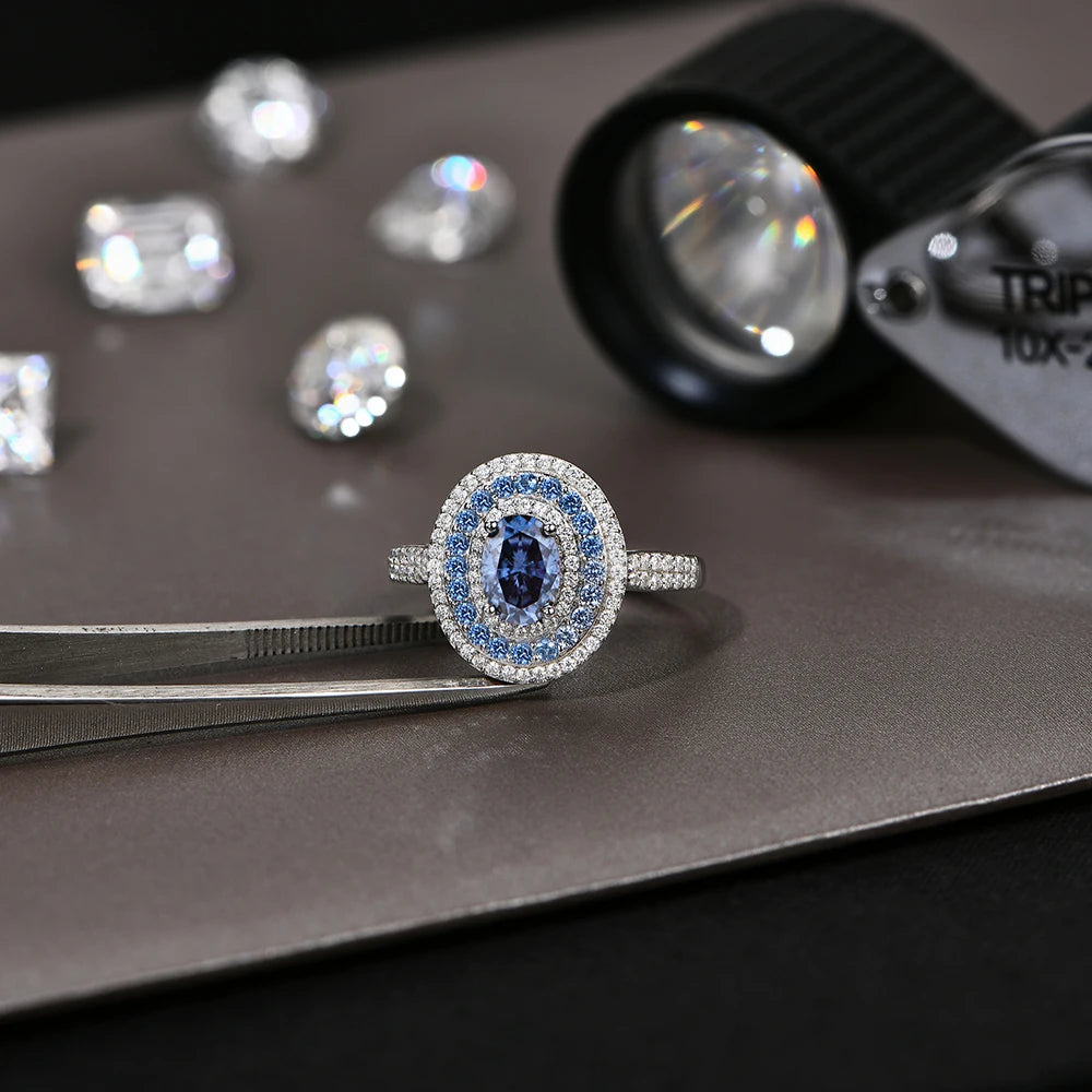CHARMING Fashion 1.0CT Full Blue Moissanite Ring Lab Diamond 925 Sterling Silver for Women Fine Engagement Jewelry Gift Hot Sale
