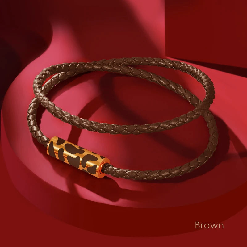 Classics Leopard Bracelets Double Layer Bracelets for Women Stainless Steel Leather Bracelet Female Fashion Jewelry Couple Gift
