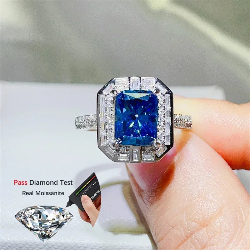 FCGJHW 3CT Radiant Cut Blue Moissanite Rings S925 Silver For Women Men Sapphire Rectangle Diamond Wedding Bands Jewelry 2026