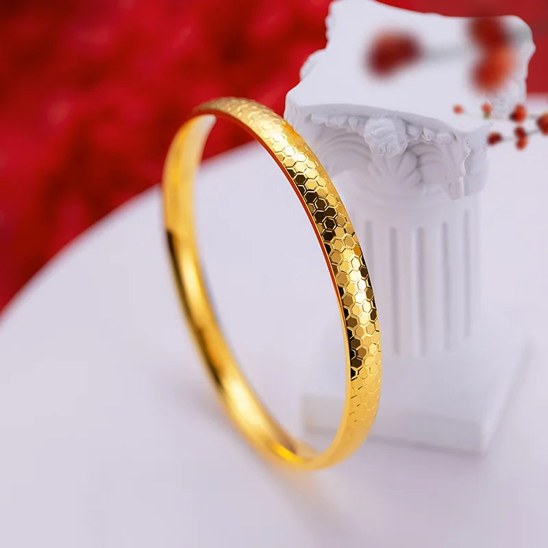18K Yellow Gold Bangle Bracelet for Women Never Fade High Quality Fine Jewelry Wedding Engagement Bridal Party Gift for Her