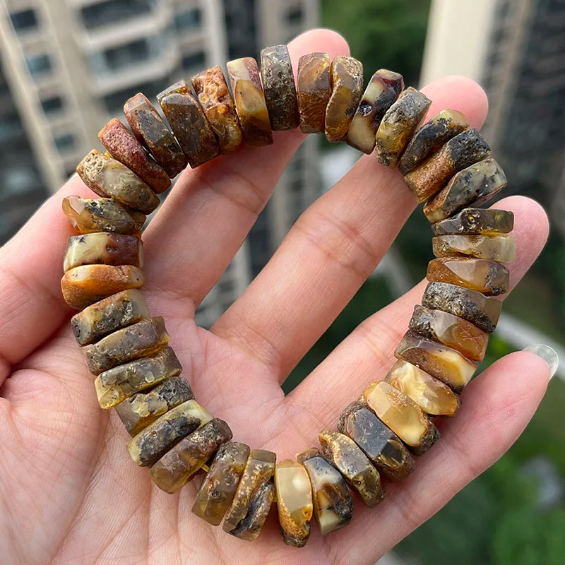 New Real Amber Bracelets for Men Women Unique Irregular Black Bead Good Smell 100% Original Natural Stone Healing Amber Jewelry