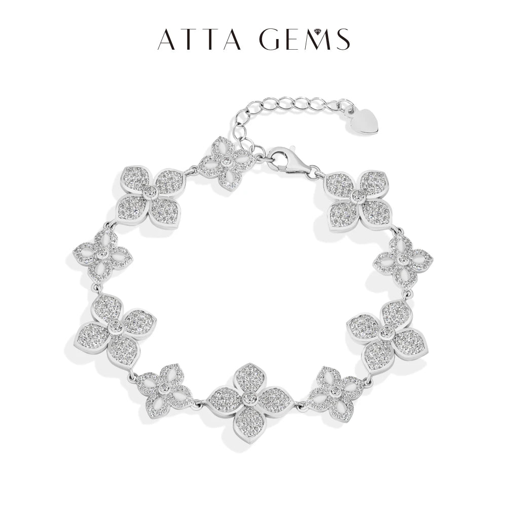 ATTAGEMS Plants Eternity Moissanite Bracelet for Women 925 Sterling Silver Adjustable Classical Tennis Chain Trendy Fine Jewelry