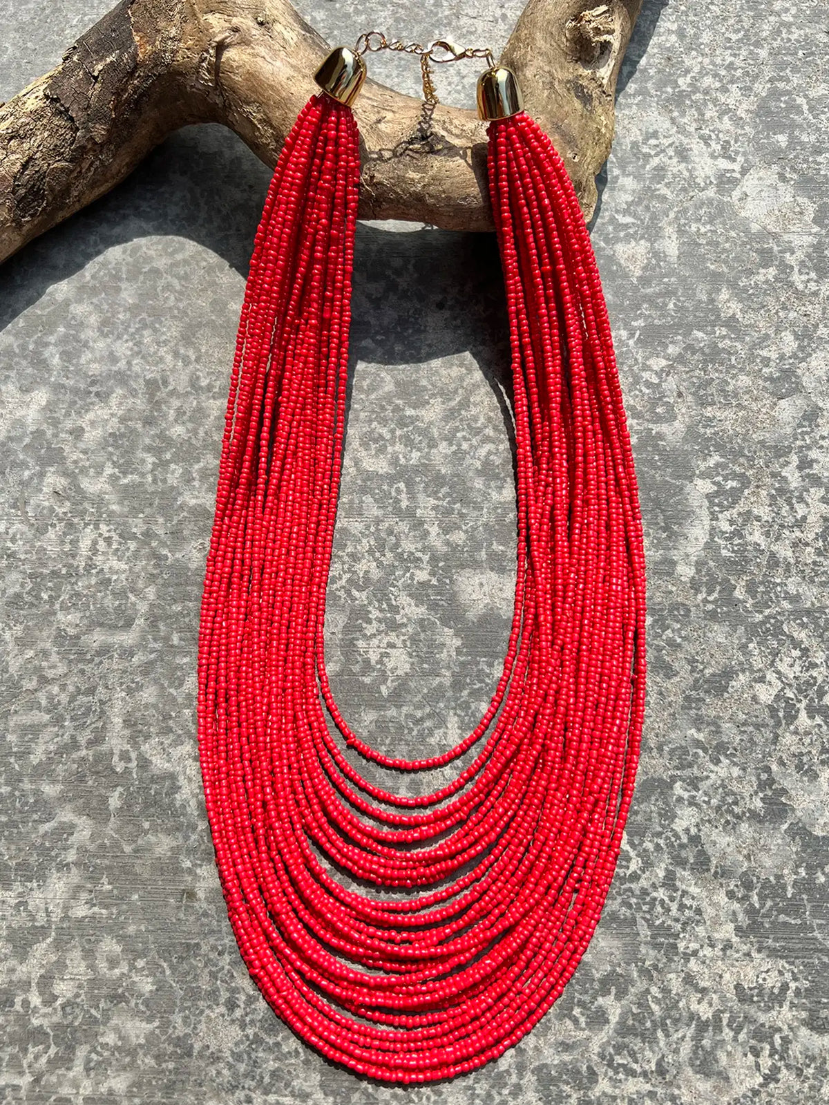 A bohemian‑style handmade beaded multi‑layer red beaded necklace for women, seaside vacation jewelry