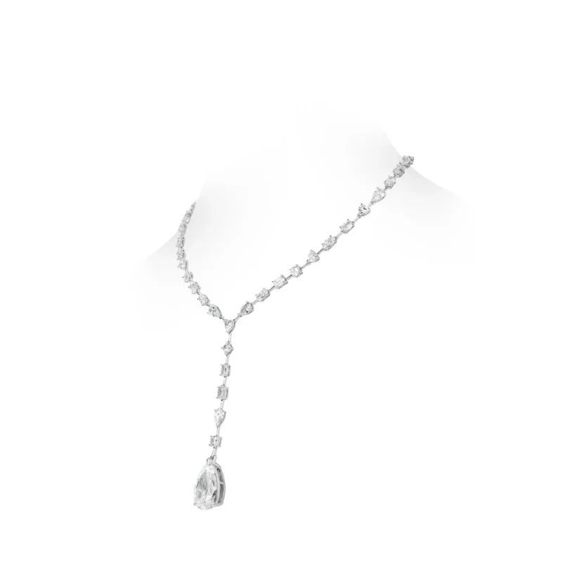 CAMEO Pendant Chain 925 Silver Synthetic Zircon White Water Drop Full Diamond Y-shaped Light Luxury WeddingJewelry Necklace