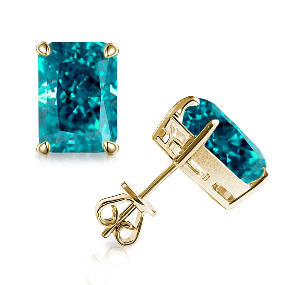 Bocarman Rectangular Ice Cut Mint Green Zircon Stud Earrings S925 Sterling Silver Rhodium Plated Fine Jewelry 8x10mm