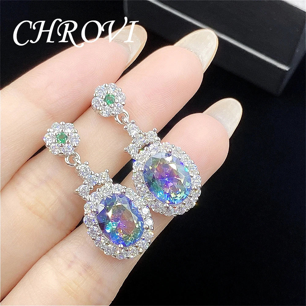 Fashion 925 sterling silver simple multi-color long-style earrings for women. Elegant ear accessories.