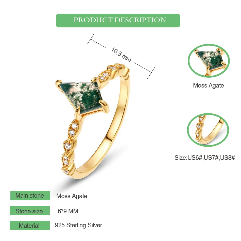 WES 100% 925 Sterling Silver Natural Crystal Moss Agate Jewelry Set for Woman Gold Plated Wedding Lady Gift Fine Jewelry