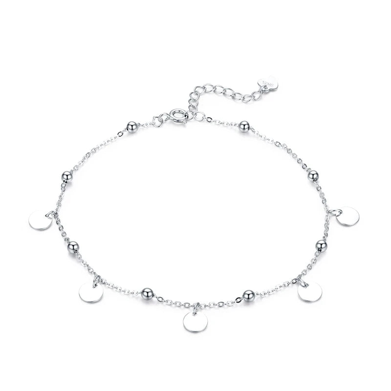 bamoer Silver Beads Anklets 925 Sterling Silver Geometric Minimalist Summer Fashion Foot Jewelry Bracelet for Ankle  SCT011