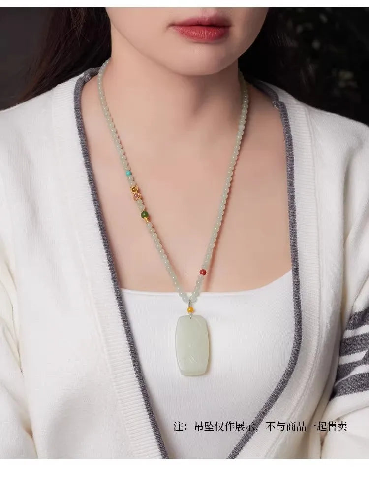Natural Light Blue Hetian Jade Pendant Necklace Cord for Women Delicate Elegant Sweater Chain Gifts