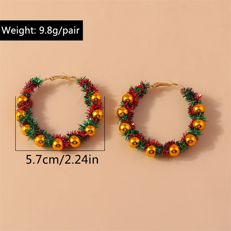 Fashion Handmade Merry Christmas Wreath Circle Hoop Earrings for Women Girls New Year Festival Jewelry Gifts