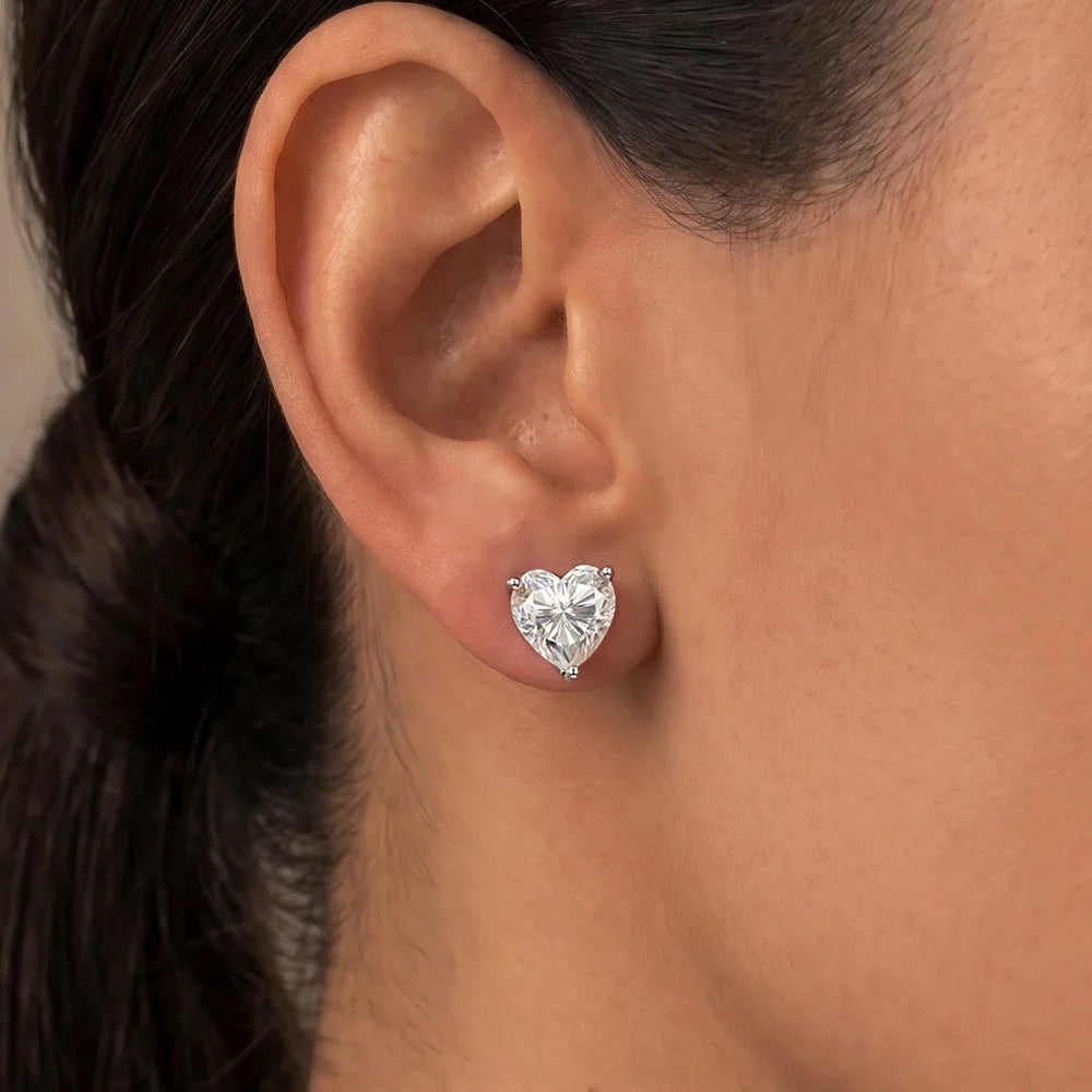 OEVAS 1/2/4 Carat 6.5/8/10mm D Color Heart Moissanite Diamond Stud Earrings For Women 925 Sterling Silver Party Fine Jewelry