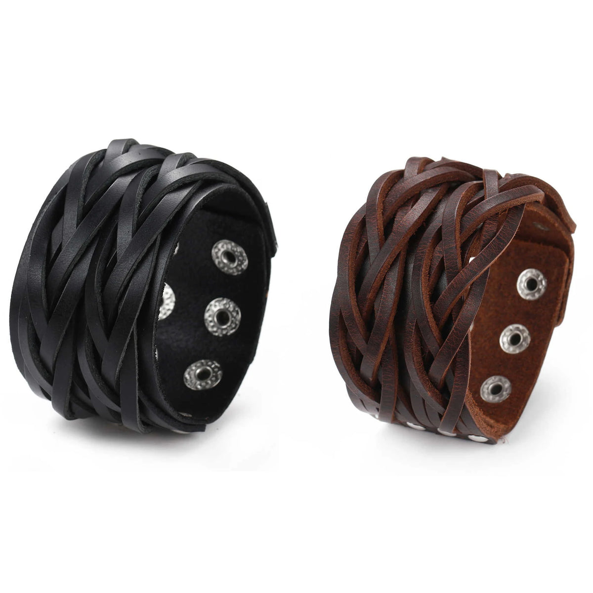 2 Pcs Punk Leather Cuff Bracelet Adjustable Straps Wrap Bracelets Cuff Gothic Leather Wristbands for Men, Women