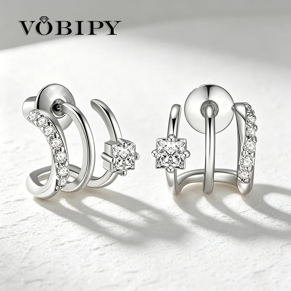 VOBIPY Triple Huggie Illusion Hoop Earrings 18K Gold Plated Stainless One Hole Claw Ear Cuff Earring For Women Jewelry Gift