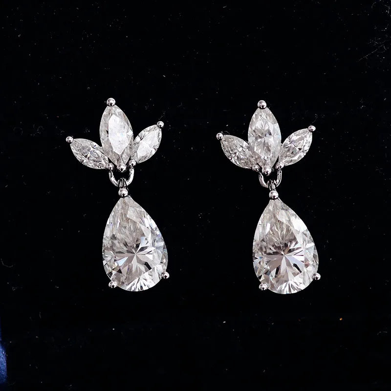 Provence 14K White Gold Moissanite Stud Earrings for Women Pear Cut 8 CT D Color Marquise Cut Earrings Butterfly Back  GRA