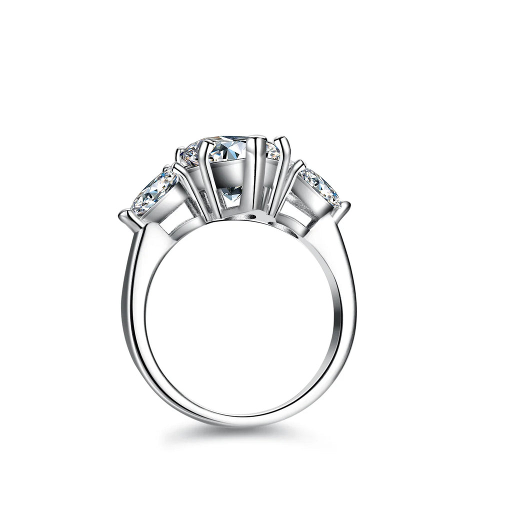 S925 Rhodium Plated Silver 4CT D Color Moissanite Three Stone Teardrop Engagement Ring for Women, Exquisite Jewelry