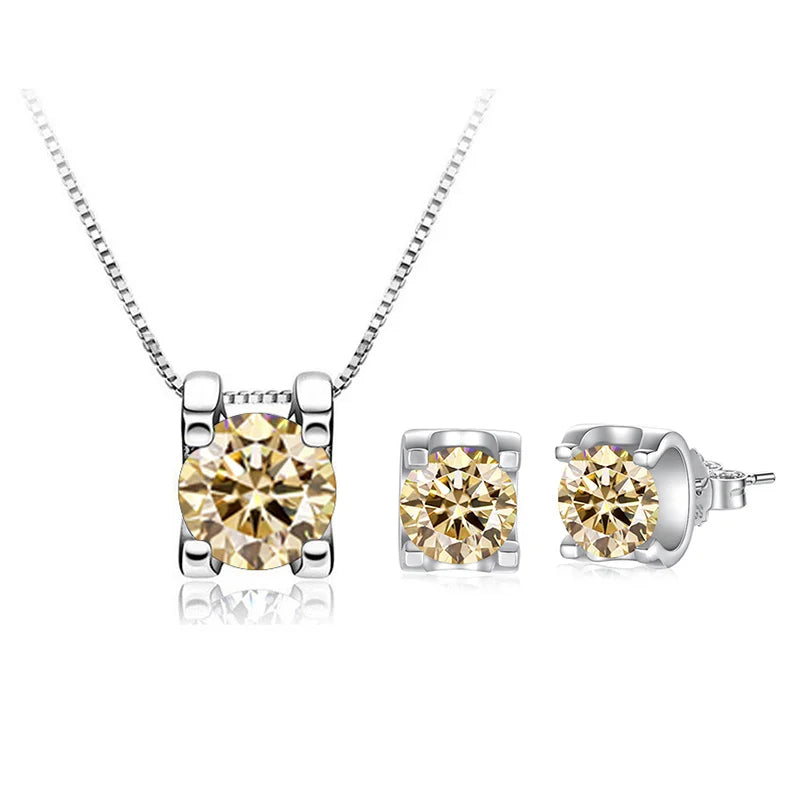 BagueRingen 1ct D Clolor Moissanite Jewelry Sets 925 Sterling Silver Party Wedding Earrings Necklace For Women Bridal Sets Gifts
