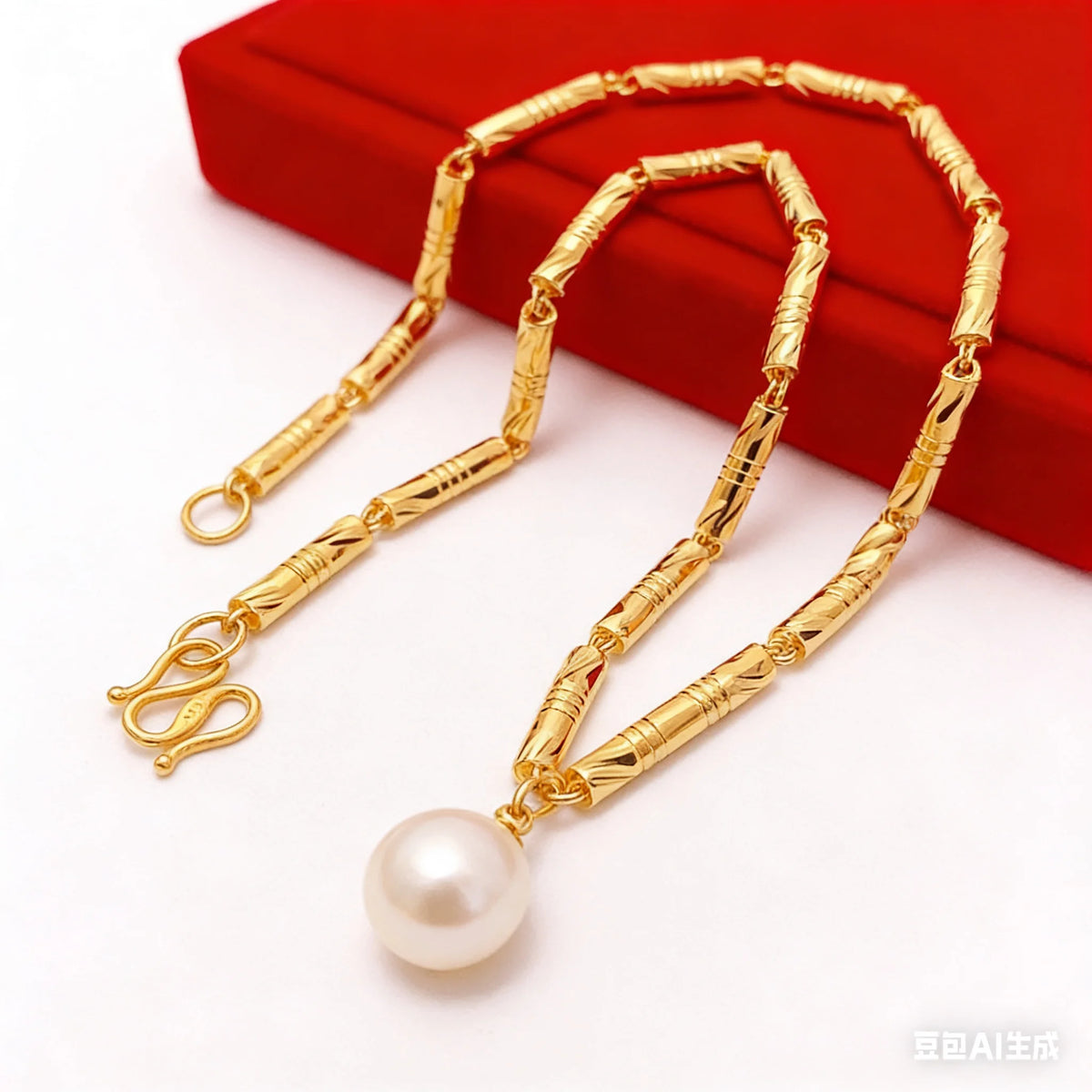 9999 24K real gold cylindrical double bamboo necklace real gold men's and women's solid color bamboo necklace gold jewelry