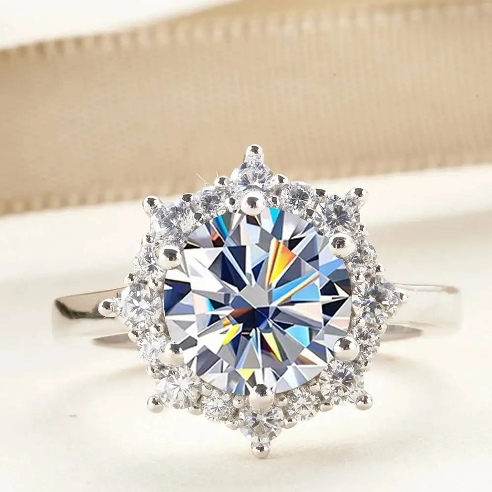 JH Real Moissanite Luxury Flower Ring 3.0Carat Diamond Fancy Wedding Rings For Women 925 Sterling Silver Fine Jewelry