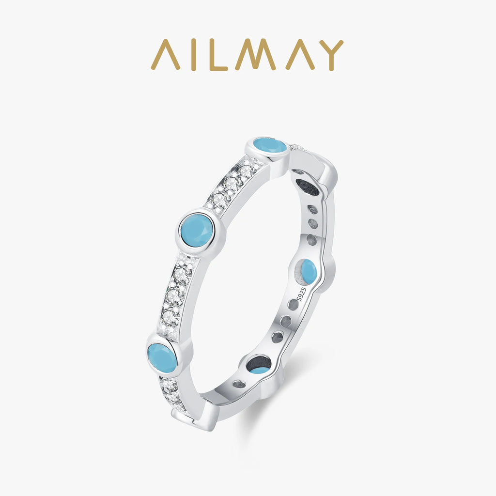 Ailmay Elegant 925 Sterling Silver Full Turquoise Zircon Rings for Women Fine Jewelry Fashion Wedding Gift