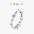 Ailmay Elegant 925 Sterling Silver Full Turquoise Zircon Rings for Women Fine Jewelry Fashion Wedding Gift