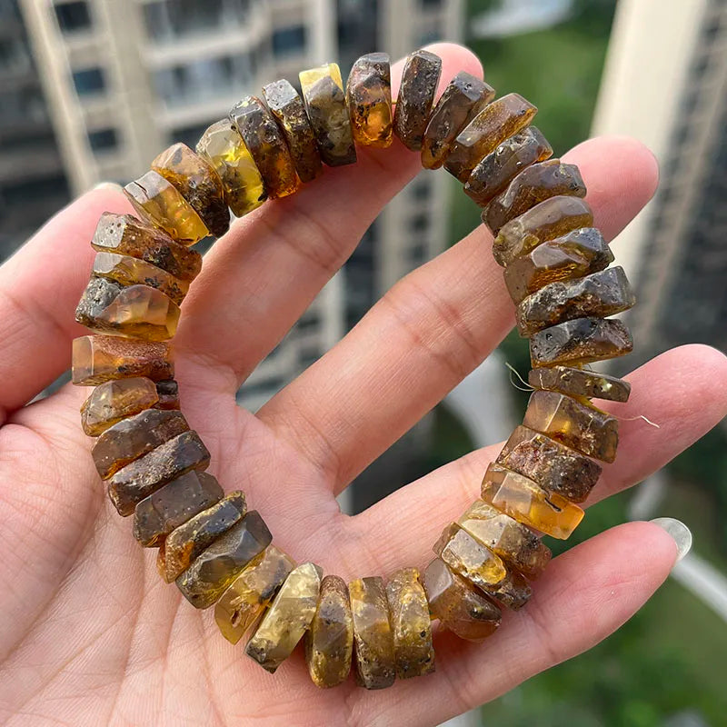 New Real Amber Bracelets for Men Women Unique Irregular Black Bead Good Smell 100% Original Natural Stone Healing Amber Jewelry