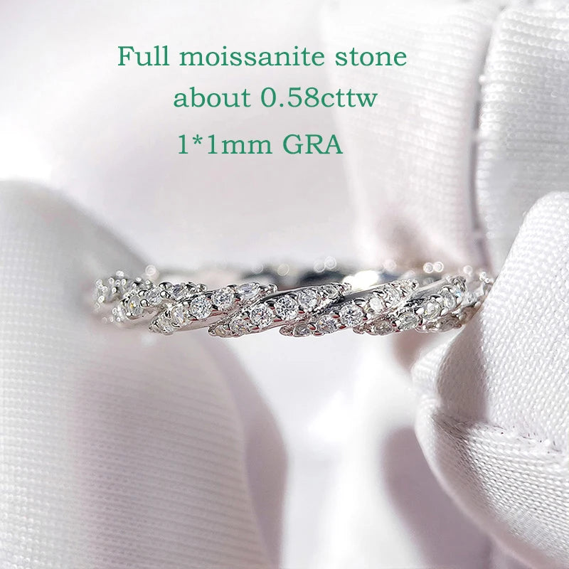 Smyoue 1mm All Real Moissanite Rings for Women Certified Full Diamond Bridal Jewelry 100% S925 Sterling Silver Wedding Bands GRA