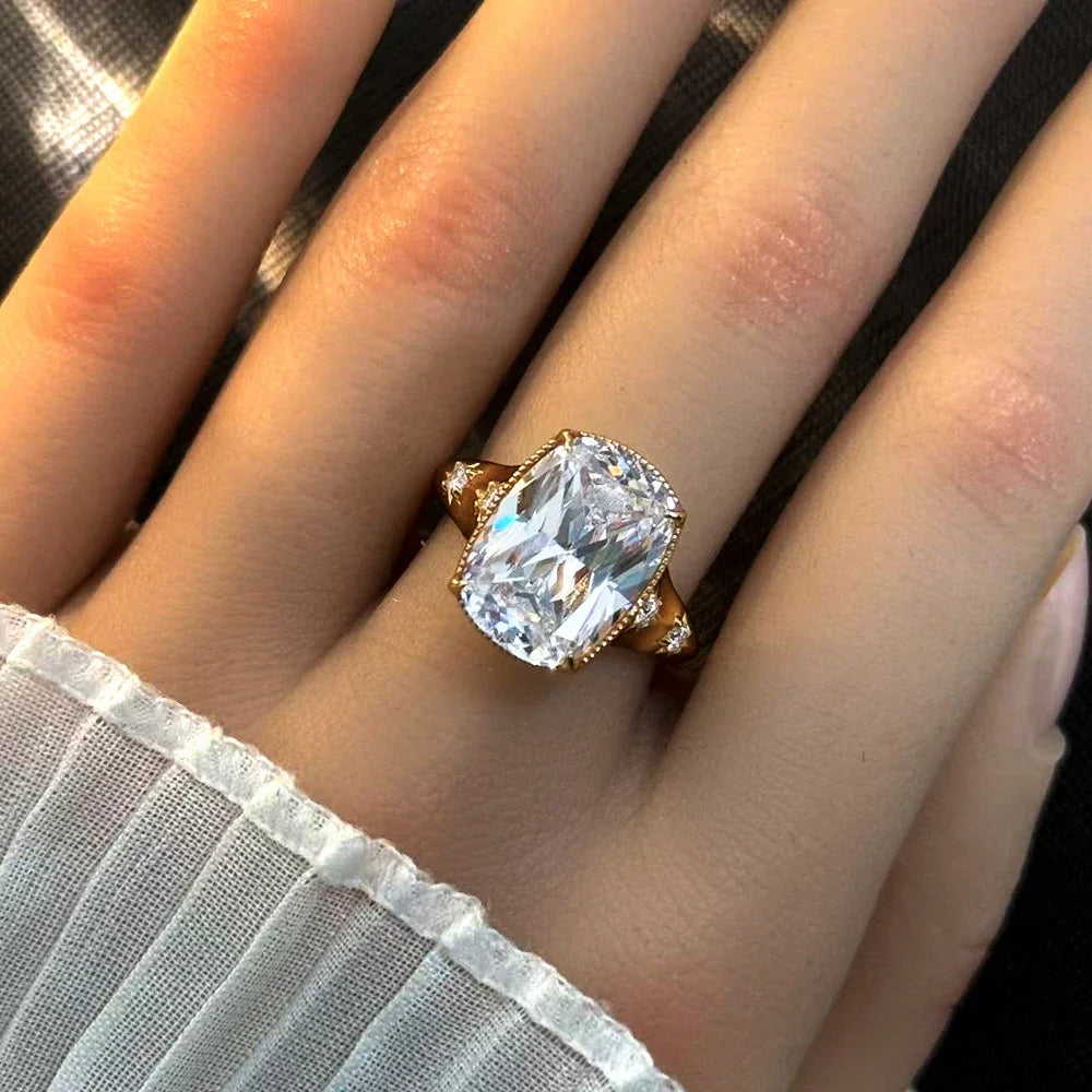 QIBAOKU 10CT Elongated Cushion Moissanite Ring S925 Sterling Silver for Women Big Diamond Vintage Wedding Band Jewelry GRA 2026