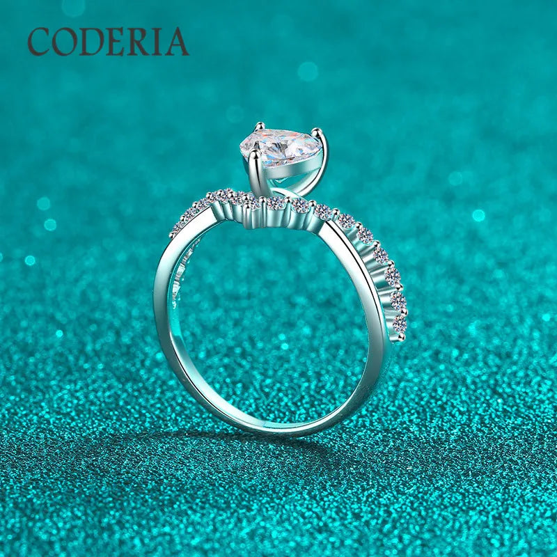 100% Real Moissanite Ring Excellent Heart Cut 1CT Plated Pt950 Platinum Rings Mother's Day Luxury Sterling Silver Jewelry
