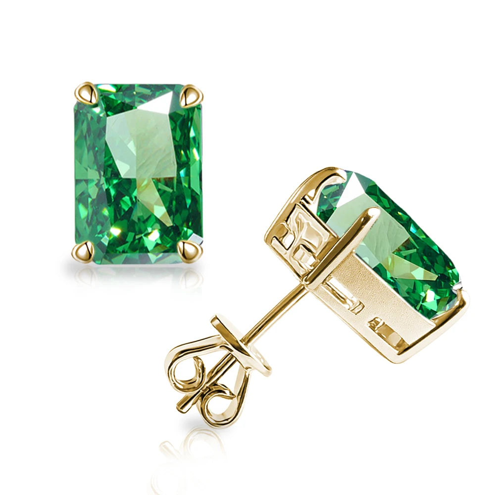 Bocarman Rectangular Ice Cut Mint Green Zircon Stud Earrings S925 Sterling Silver Rhodium Plated Fine Jewelry 8x10mm
