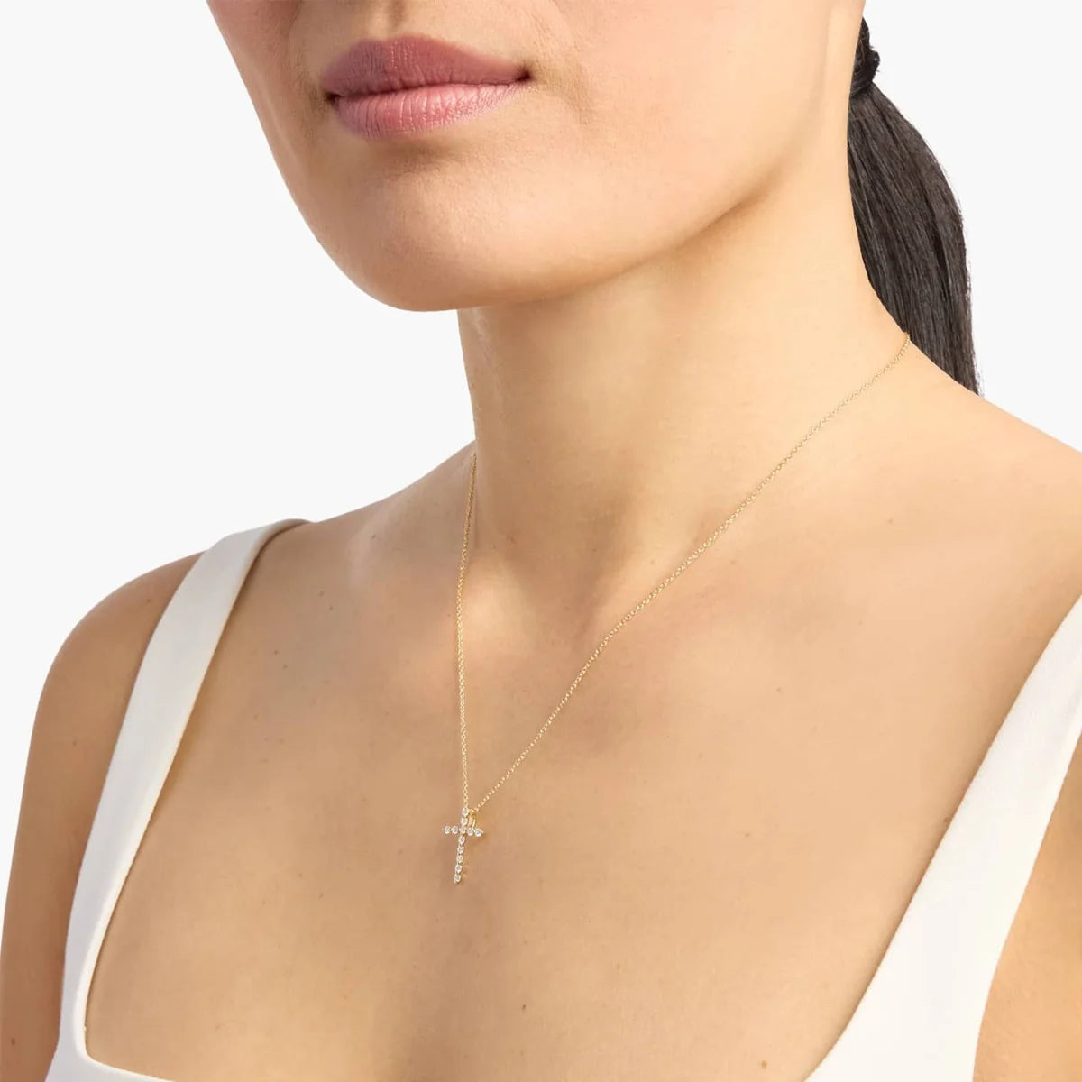 Floating Cross Lab Grown Diamond Necklace 9K/14K/18K Yellow Gold Round Lab Diamond Necklace Fine Jewelry for Women Best Sellers