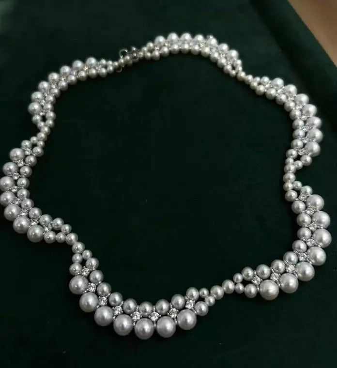 Certificated Gorgeous 925 Silver Aurora Luster Natural Pearls Moissanite Diamond Lace Choker Necklace Women Collar High Jewelry