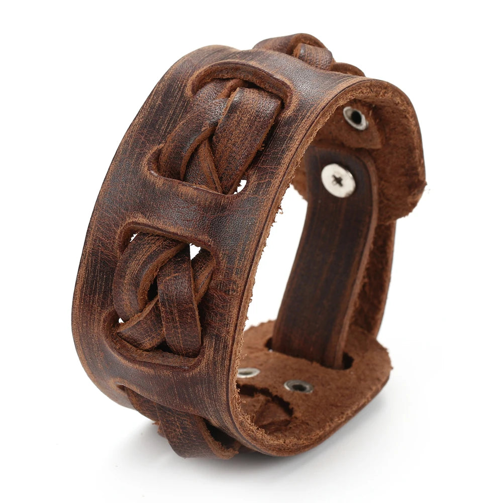 2 Pcs Punk Leather Cuff Bracelet Adjustable Straps Wrap Bracelets Cuff Gothic Leather Wristbands for Men, Women