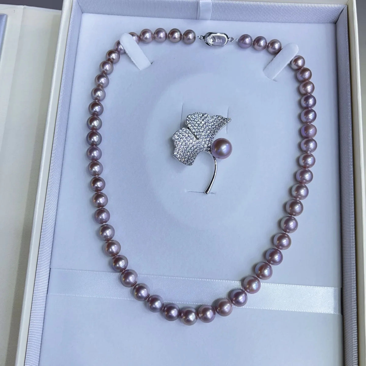 Gorgeous Necklace AAAA8-9mm Natural South Sea Purple Pearl Necklace 18in+Brooch